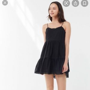 Urban Outfitters Black Scallop Babydoll Mini Dress